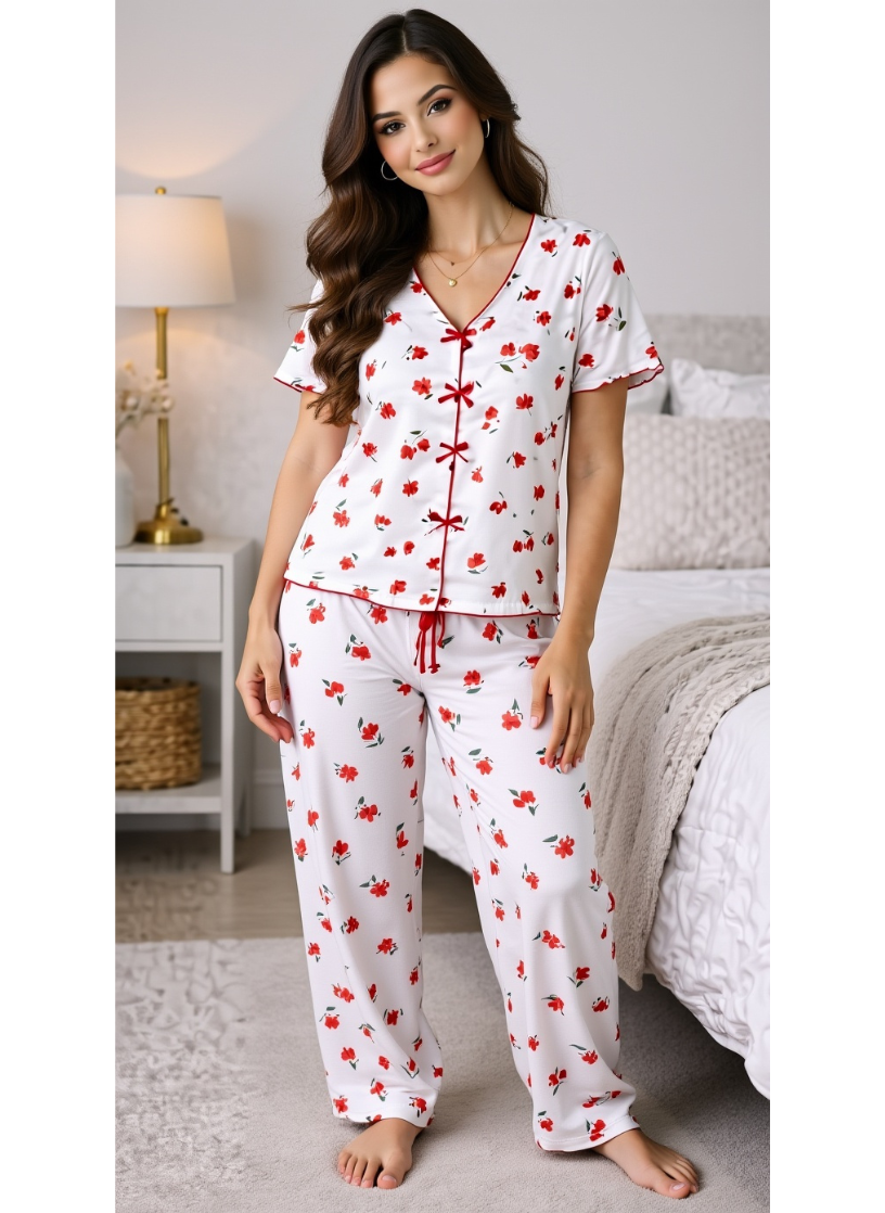Women’s Floral Print 2-Piece Pajama Set – Soft Short Sleeve Lounge & Sleepwear