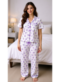 Women’s Blue Floral Print 2-Piece Pajama Set – Soft Short Sleeve Lounge & Sleepwear