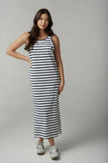 Women's Sleeveless Striped Maxi Dress – Casual Crew Neck Long Tank Dress with Side Slit