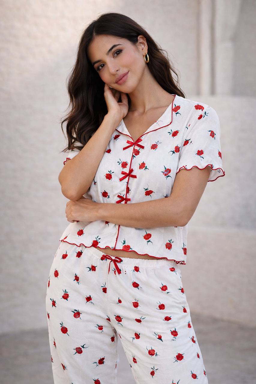 Women’s Floral Print 2-Piece Pajama Set – Soft Short Sleeve Lounge & Sleepwear