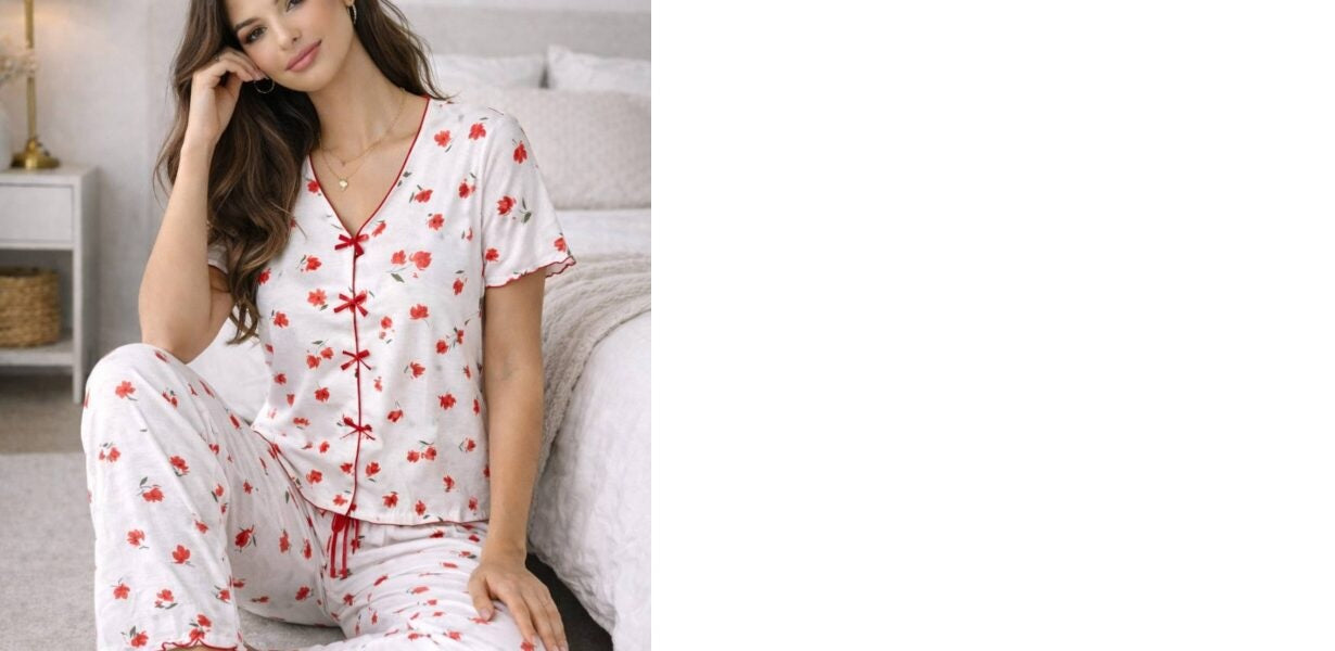 Women’s Floral Print 2-Piece Pajama Set – Soft Short Sleeve Lounge & Sleepwear